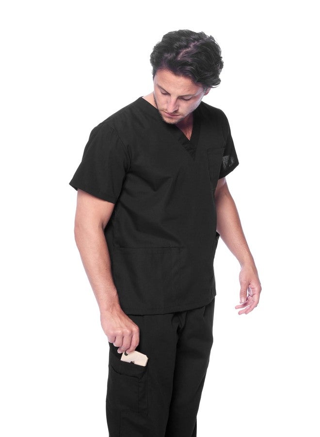 Dagacci Medical Uniform Dagacci Scrubs for Men Set - V-Neck Scrub Top and Cargo Pants - 8 Pockets Men Scrubs Set (XX-Large, Black) - Image 2